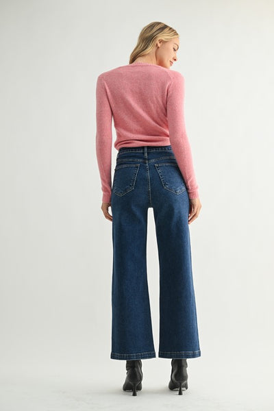 Patch Pocket Wide Leg Jeans - Dark Wash
