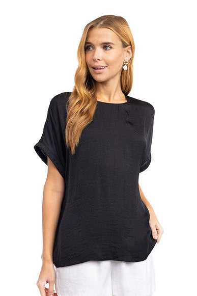 Pleated Trim Short Sleeve Top - More Colors