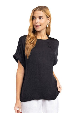 Pleated Trim Short Sleeve Top - More Colors