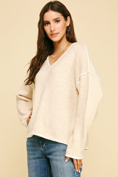 Contrast Seam Girlfriend Sweater