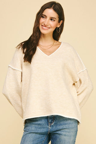 Contrast Seam Girlfriend Sweater