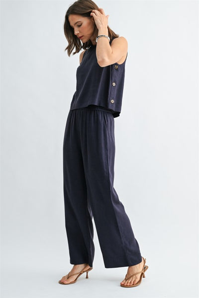 Linen Blend Wide Leg Pants