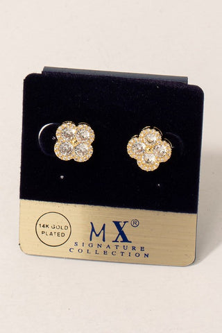 14K Gold Dipped Halo Rhinestone Clover Earrings