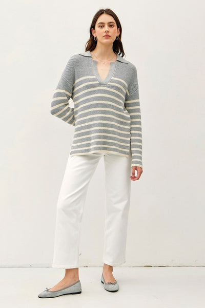 Contrast Stripe Collared Sweater