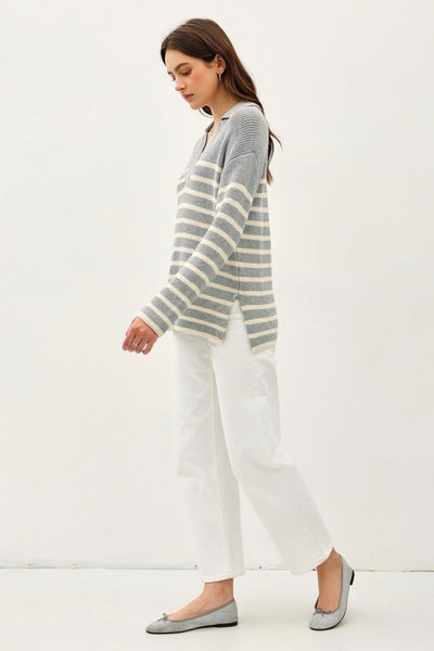 Contrast Stripe Collared Sweater
