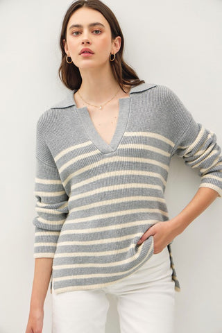 Contrast Stripe Collared Sweater