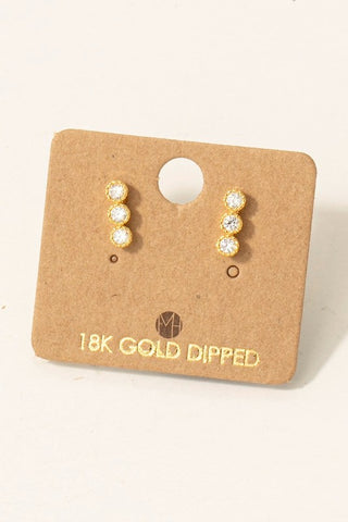 18K Gold Dipped Triple Stud Bar Earrings