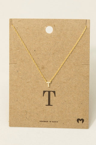 T Rhinestone Initial Necklace