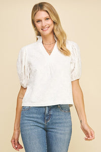 Floral Eyelet Puff Sleeve Top