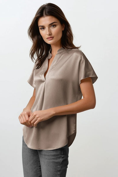 Crinkle Satin V-Neck Top