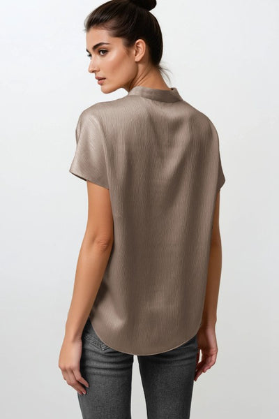 Crinkle Satin V-Neck Top