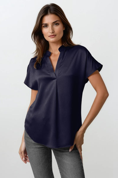 Crinkle Satin V-Neck Top - 2 Colors