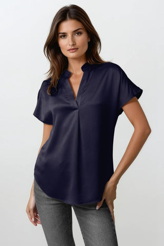 Crinkle Satin V-Neck Top - 2 Colors