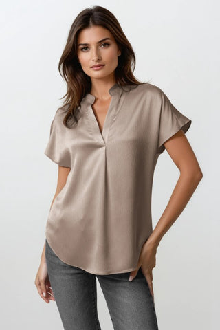 Crinkle Satin V-Neck Top