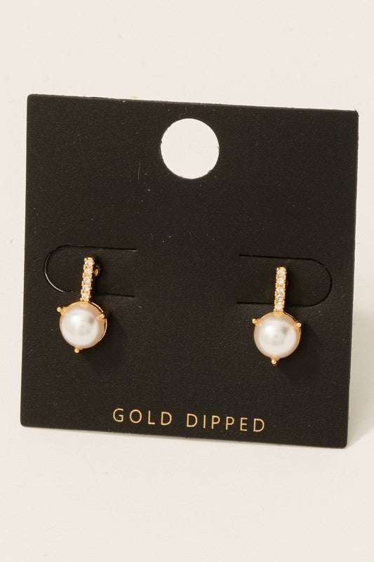 Gold Dipped Pave Pearl Row Earrings