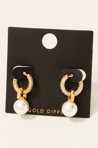 Gold Dipped Pave Pearl Hoop Earrings