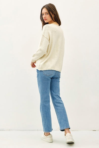 Textured Drop Shoulder Slub Sweater