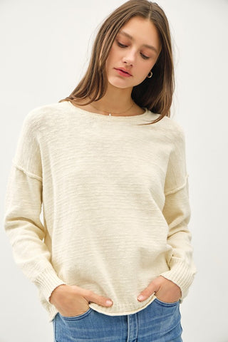 Textured Drop Shoulder Slub Sweater