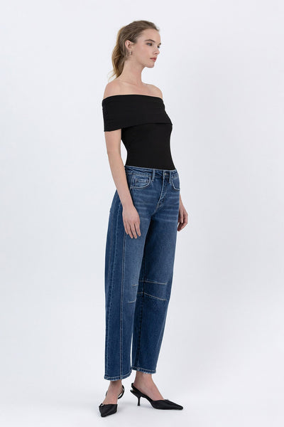 Dart Barrel Leg Jeans - Dark Wash