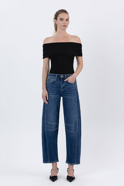 Dart Barrel Leg Jeans - Dark Wash