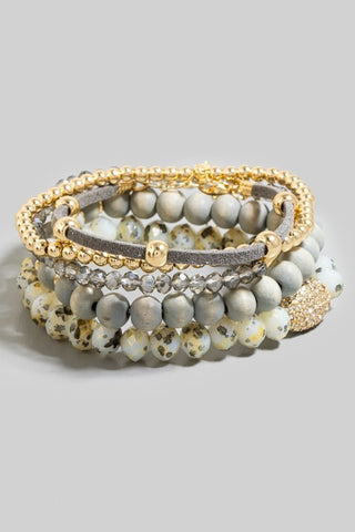 Pave Charm Beaded Bracelet Set
