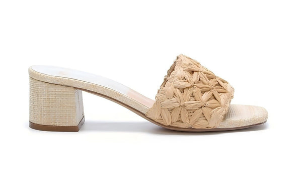 Raffia Flower Block Heels