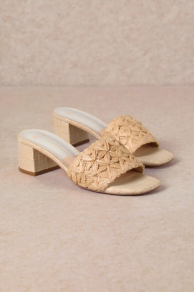 Raffia Flower Block Heels