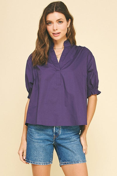 Poplin Puff Sleeve Top