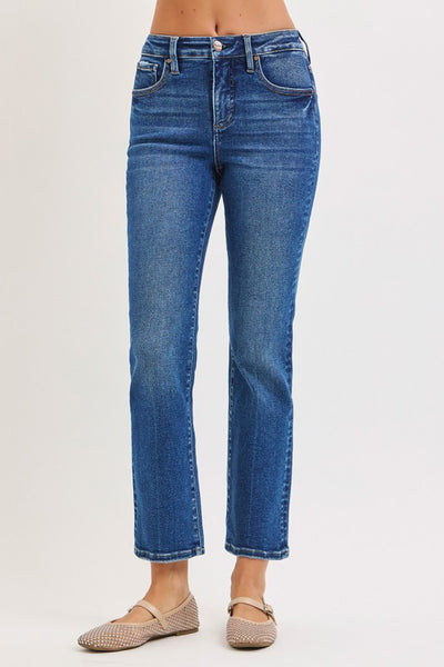 Tummy Control Cropped Straight Leg Jeans - Medium Wash