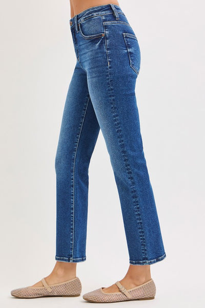 Tummy Control Cropped Straight Leg Jeans - Medium Wash