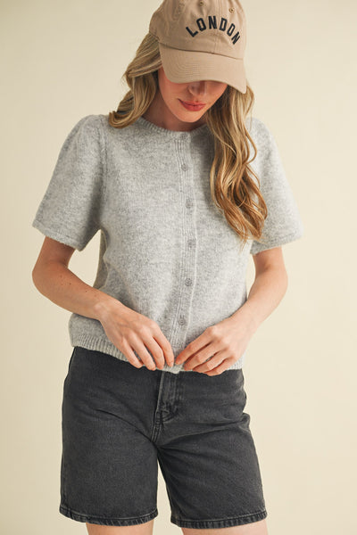 Puff Sleeve Button Knit Top