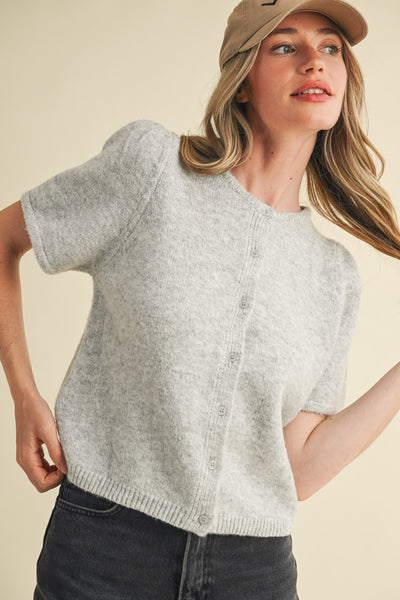 Puff Sleeve Button Knit Top