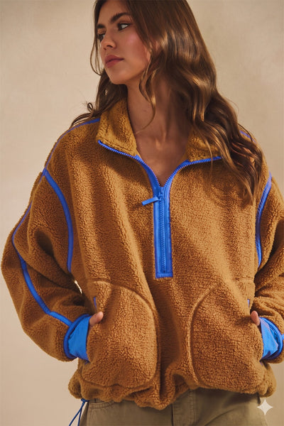 Contrast Zip Pullover Fleece Jacket