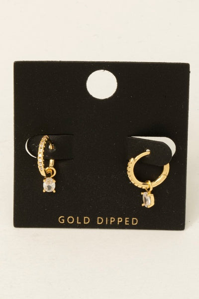 Gold Dipped Rhinestone Charm Huggies