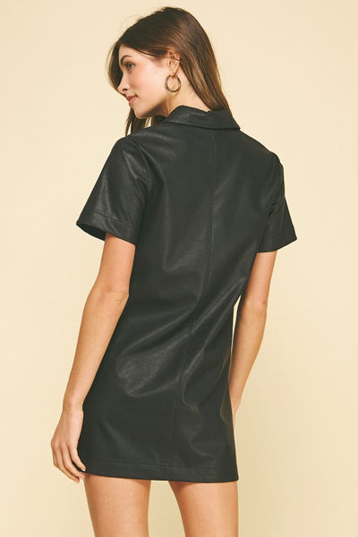 Seamed Vegan Leather Mini Dress
