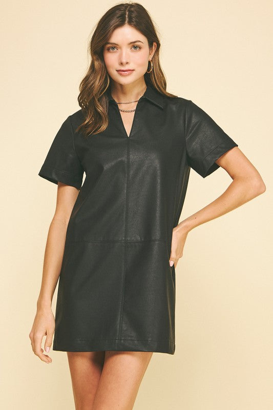 Seamed Vegan Leather Mini Dress