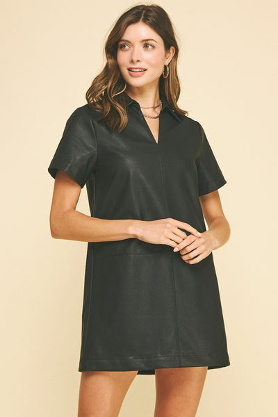 Seamed Vegan Leather Mini Dress
