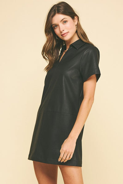 Seamed Vegan Leather Mini Dress