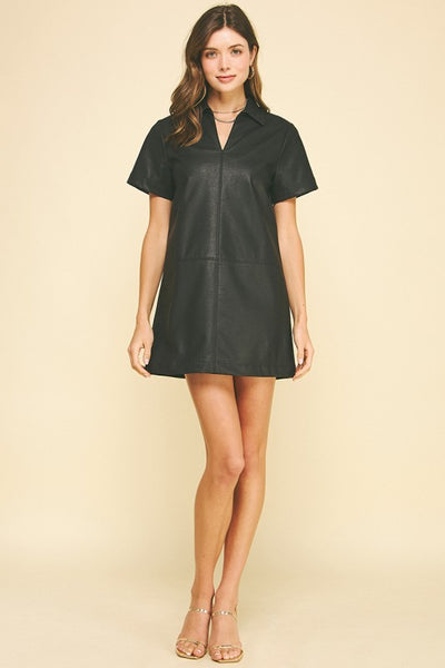 Seamed Vegan Leather Mini Dress