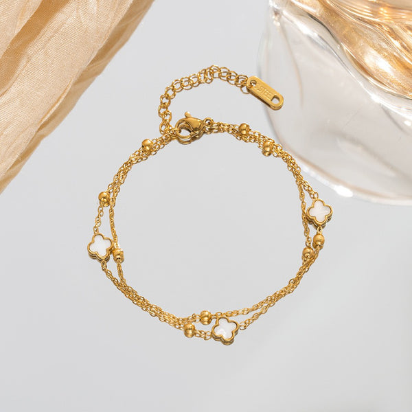 WATERPROOF 18K Gold Dipped Layered Clover Bracelet