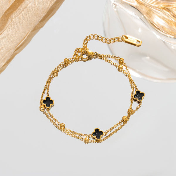 WATERPROOF 18K Gold Dipped Layered Clover Bracelet