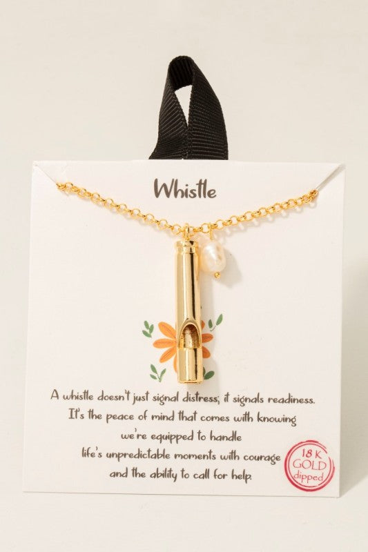 18K Gold Dipped Whistle & Pearl Necklace