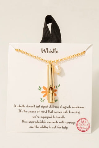 18K Gold Dipped Whistle & Pearl Necklace