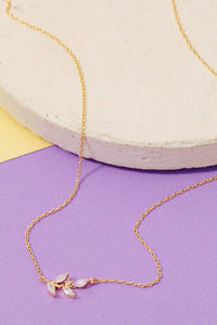 Gold Dipped Rhinestone Leaf Necklace