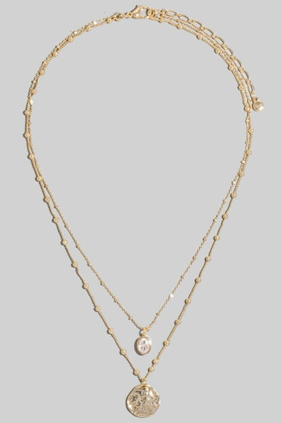 Hammered Disc & Oval Charm Layered Necklace