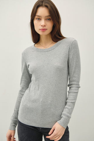 Crewneck Ribbed Long Sleeve Tee - 2 Colors