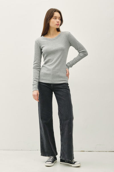 Crewneck Ribbed Long Sleeve Tee - 2 Colors