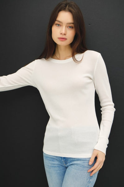 Crewneck Ribbed Long Sleeve Tee - 2 Colors
