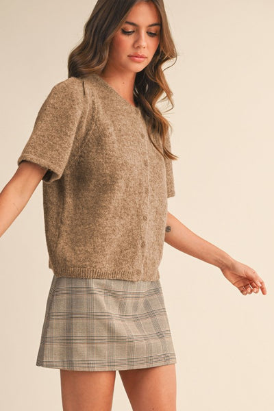 Puff Sleeve Button Knit Top
