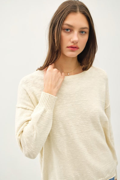 Textured Drop Shoulder Slub Sweater